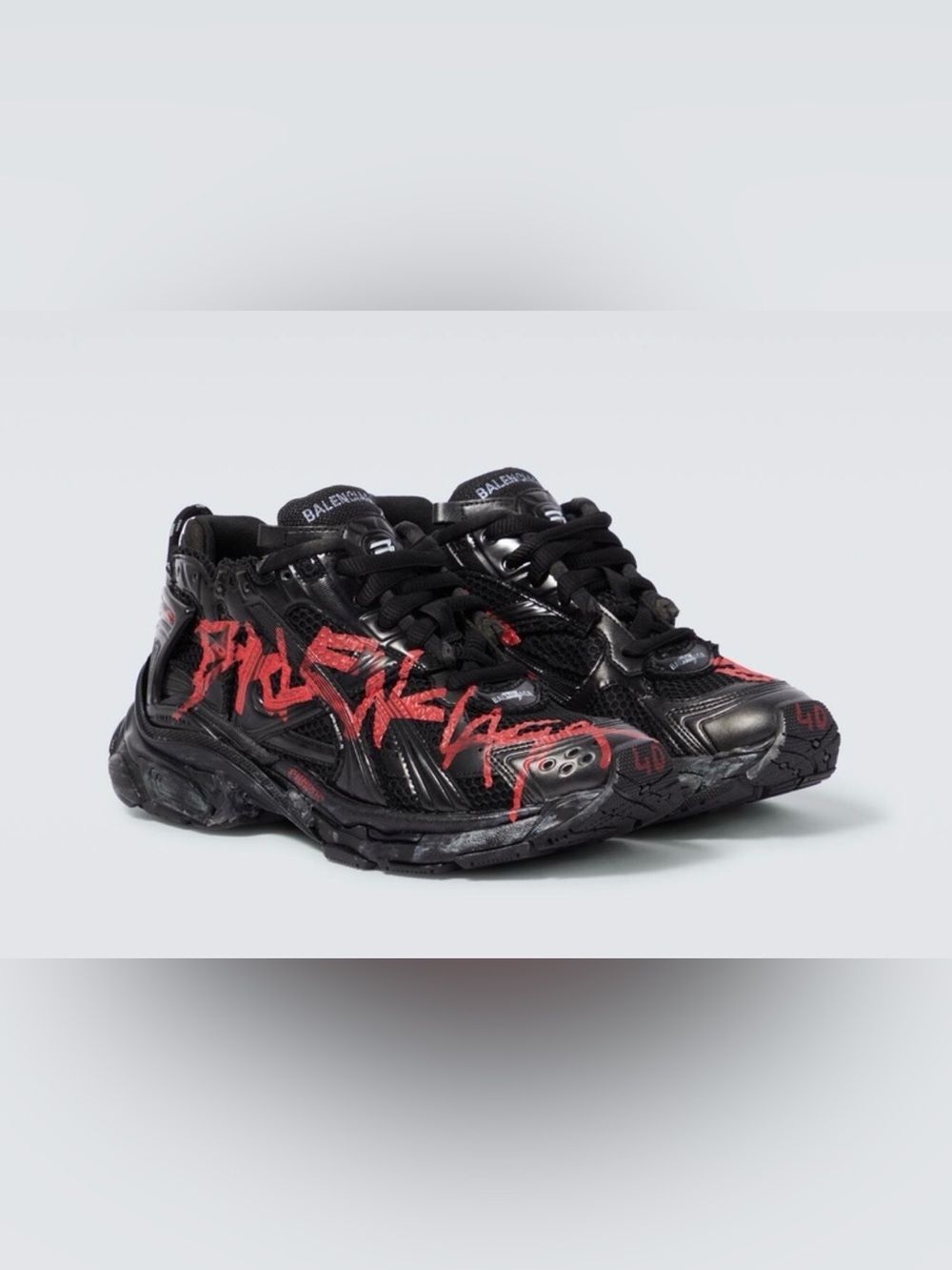 Balenciaga Black Sneakers with Red Graffiti Accents